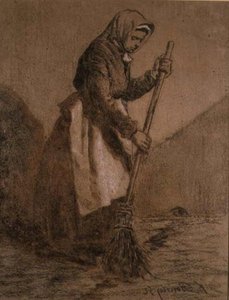 Frau beim Fegen