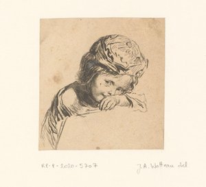 Kind mit Mütze, auf einen Arm gelehnt von François Boucher