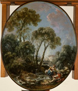 Landschaft mit Fischer und junger Frau von François Boucher