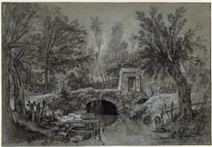 Landschaft mit Bach und Brücke