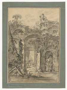 Römische Ruinenlandschaft mit einzelnen Figuren von François Boucher
