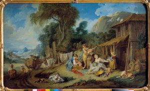 Die Rast der Bauern. Gemälde von Francois Boucher (1703-1770) 1734. Private Sammlung