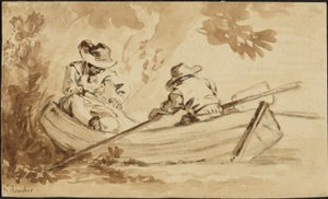 Zwei Männer im Ruderboot von François Boucher