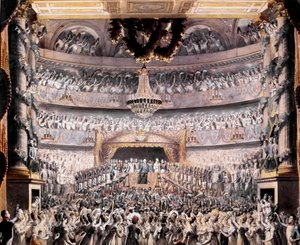 Ludwig XVIII. (1755-1824) besucht das Theater von Odeon bei einer Feier der Nationalgarde von Paris im Jahr 1819. Zeichnung von François Buffet (1789-1843) von Francois Buffet