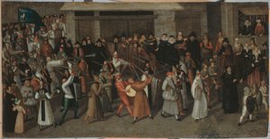 Prozession der Liga auf der Île de la Cité, beim Verlassen von Notre-Dame, ca. 1590 von Francois Bunel