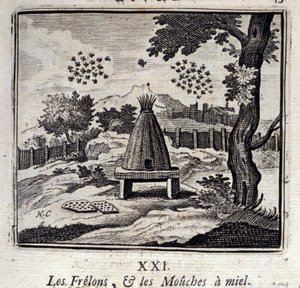 Hornissen und Honigfliegen. Fabeln von Jean de La Fontaine. Illustration von François Chauveau. Ausgabe von 1728. von Francois Chauveau