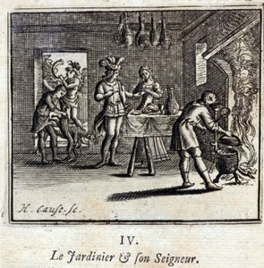 Der Gärtner und sein Herr. Fabeln von Jean de La Fontaine (1621-95). Illustration von François Chauveau (1613-1676). Ausgabe von 1728 von Francois Chauveau