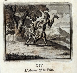 Liebe und Wahnsinn. Fabeln von Jean de La Fontaine. Illustration von François Chauveau. Ausgabe von 1728