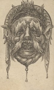 Maske mit langen Augenbrauen und Schnurrbart und einem Kopfschmuck mit baumelndem Tuch, aus Dive..., ca. 1635-45 von Francois Chauveau