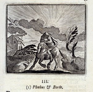 Phebus und Boree. Fabeln von Jean de La Fontaine. Illustration von François Chauveau. Ausgabe von 1728.