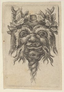 Satyrmaske mit spiralförmigem Bart und Efeu um jedes Horn, aus Divers... von Francois Chauveau