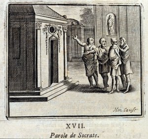 Das Wort des Sokrates. Fabeln von Jean de La Fontaine. Illustration von François Chauveau. Ausgabe von 1728.