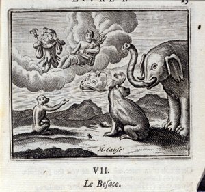 Der Sack. Fabeln von Jean de La Fontaine (1621-95). Illustration von François Chauveau (1613-1676). Ausgabe von 1728 von Francois Chauveau