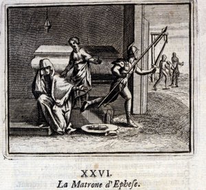 Die Matrone von Ephesus. Fabeln von Jean de La Fontaine (1621-95). Illustration von François Chauveau (1613-1676). Ausgabe von 1728