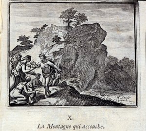 Der Berg, der gebiert. Fabeln von Jean de La Fontaine. Illustration von François Chauveau. Ausgabe von 1728. von Francois Chauveau