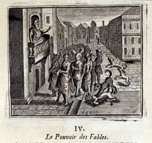 Die Macht der Fabeln. Fabeln von Jean de La Fontaine. Illustration von François Chauveau. Ausgabe von 1728.