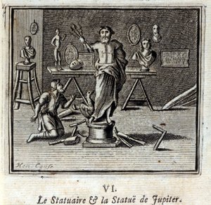 Der Bildhauer und die Statue des Jupiter. Fabeln von Jean de La Fontaine (1621-95). Illustration von François Chauveau (1613-1676). Ausgabe von 1728 von Francois Chauveau