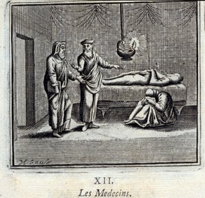 Die Ärzte. Fabeln von Jean de La Fontaine. Illustration von François Chauveau. Ausgabe von 1728.