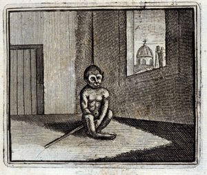 Der Affe. Fabeln von Jean de La Fontaine. Illustration von François Chauveau. Ausgabe von 1728 von Francois Chauveau