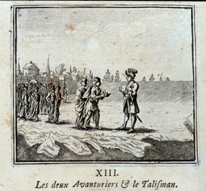 Die zwei Abenteurer und der Talisman. Fabeln von Jean de La Fontaine (1621-95). Illustration von François Chauveau (1613-1676). Ausgabe von 1728.