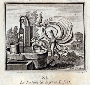 Das Glück und das Kind. Fabeln von Jean de La Fontaine. Illustration von François Chauveau. Ausgabe von 1728. von Francois Chauveau