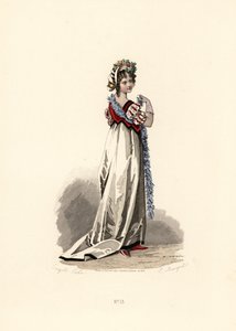 Frau im weißen Kleid mit schwarzem Samtbesatz von Francois Claudius (after) Compte Calix