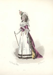 Frau in pelzbesetztem Outfit, Ära von Marie Antoinette