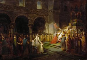 Die Salbung von Pippin dem Kurzen in Saint-Denis, 28. Juli 754