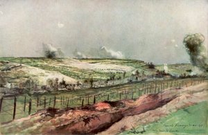Notre Dame de Lorette und St. Nazaire, Ablain, während der Bombardierung, Artois, Frankreich, 1915, 1926