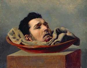 Guillotiniertes Haupt eines Vatermörders, der 1825 in Puy hingerichtet wurde von Francois Gabriel de Becdelievre