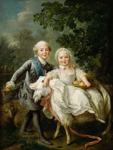 Charles de Bourbon, Graf von Artois mit seiner Schwester Clotilde von Francois Hubert Drouais