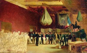 Die Kammer der Deputierten überreicht dem Herzog von Orleans, Louis Philippe I. (1773-1850), das Gesetz, das ihn auf den Thron ruft, und die Charta von 1830 im Königspalast, 7. August 1830 von François Joseph Heim