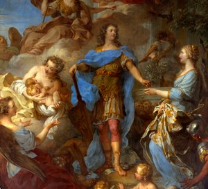 Detail von „König Ludwig XV. (1710-1774) bringt Europa Frieden“ Allegorie zur Zeit des Vertrags von Sevilla, die Göttin Minerva ist dargestellt