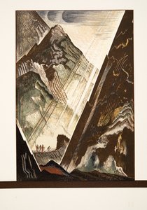 Prometheus wird von Hephaistos, Kratos und Bia an den Felsen genagelt, aus Prométhée Enchaîné von Aeschylus, veröffentlicht 1941 von Francois Louis Schmied