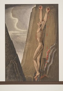Prometheus an den Felsen genagelt, aus Prométhée Enchaîné von Aeschylus, veröffentlicht 1941 von Francois Louis Schmied