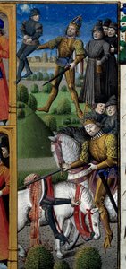 Szenen aus dem Leben Karls des Großen (742-814) König der Franken: Kampfszene. Affe.