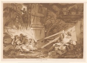 Junger stolpernder Mann fällt auf eine Frau, die gemalt wird (La Culbute) von Francois Philippe Charpentier