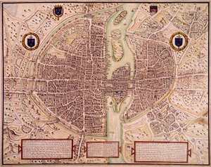 Stadtplan von Paris 1540-1555, genannt der Wandteppich. Gravur von Francois Roger de Gaignieres von Francois Roger de Gaignieres