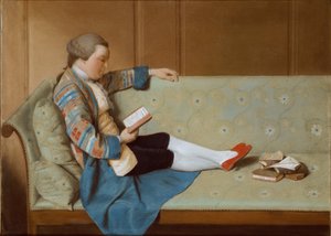 Porträt eines Mannes, der auf einem Sofa liegt und liest, Mitte des 18. Jahrhunderts