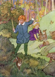 Illustration für Die Kinder im Wald (Farblithografie)