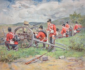 Britische Truppen bedienen ein Maxim-Maschinengewehr während Manövern
