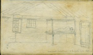 Ein-Pfosten-Bett und Büffelhaut-Auflistung, 1851 von Frank Blackwell Mayer