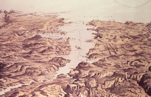 Panoramablick auf die Nord- und Südseiten des Hafens und Hafens von Sewastopol, entworfen und lithografiert von Thomas Packer, veröffentlicht von Stannard und Dixon, 1855 von Frank C. Hughes