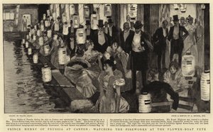 Prinz Heinrich von Preußen in Kanton, beobachtet das Feuerwerk beim Blumenboot-Fest von Frank Craig