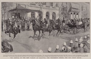 Die Ankunft des neuen Vizekönigs in Kalkutta, die Prozession passiert das Alte Gerichtsgebäude