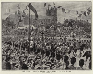 Die Kolonialkavallerie-Eskorte zieht die Parliament Street hinunter von Frank Dadd