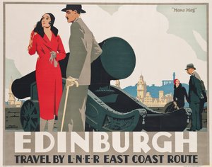 Plakat, das LNER-Ostküstenrouten nach Edinburgh bewirbt von Frank Newbould