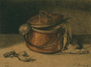 Stillleben mit einem Kupfertopf und einer Kelle