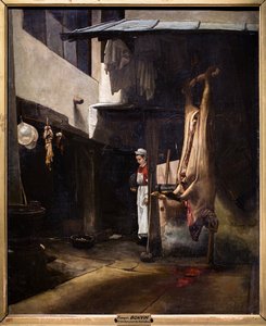 Das Schwein oder Innenhof mit einem gehäuteten Schwein von François Bonvin