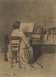 Frau am Klavier, von hinten gesehen von François Bonvin